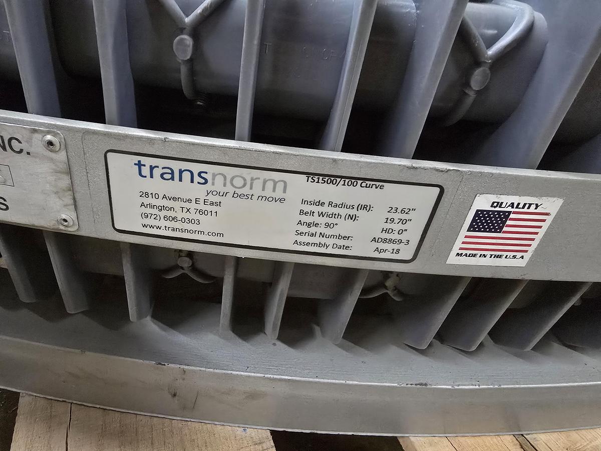 Used Transnorm 90 Degree Belted Curve Conveyor TS1500/100 24" Belt, 24" IR (#626)