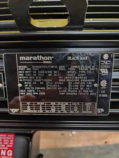 Used Marathon Electric 215THTL7726FV Inverter Vector Duty Motor - 10 hp, 1800 rpm, 3 ph,