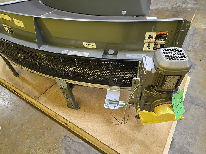 Used Transnorm 63 Degree Belted Curve Conveyor TS1500/140 V2 27" Belt, 67" IR (#403)