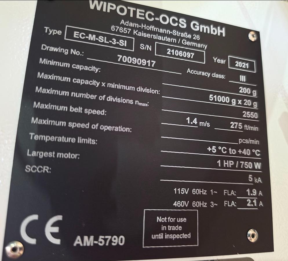 WIPOTEC OCS Checkweigher EC 130# Max Conveyor Scale (#698)