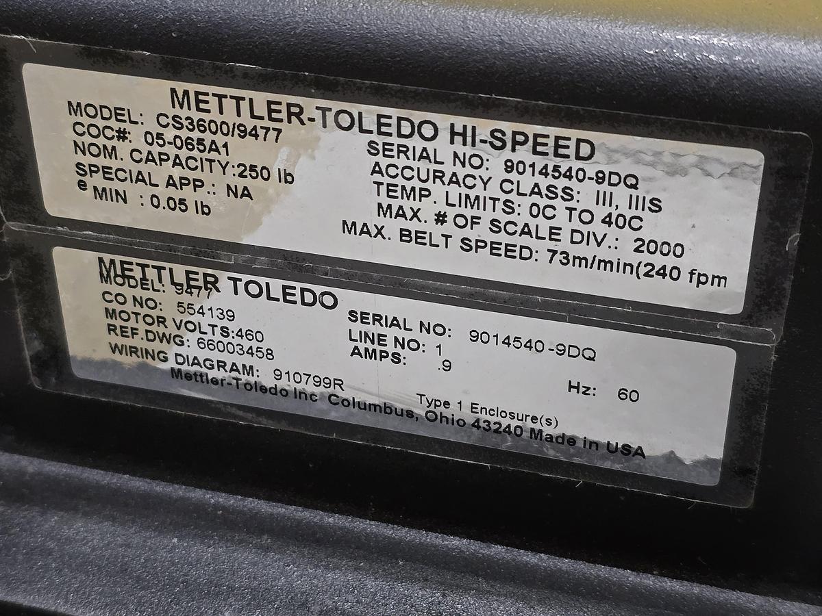 Used Mettler Toledo Checkweigher High Speed 250# Max Conveyor Scale (#438)