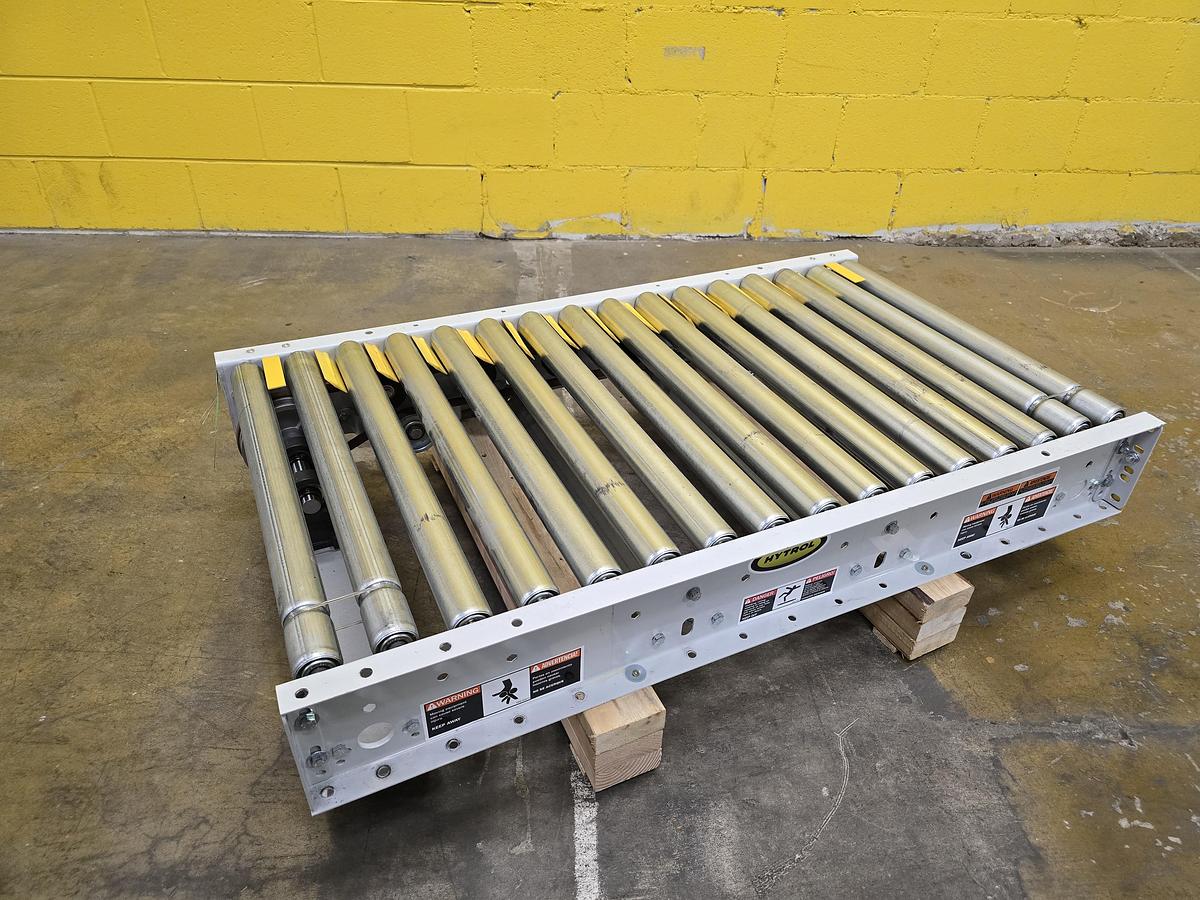 Used Hytrol 190ACC 28" x 4' Live Roller V-Belt Conveyor (#518)