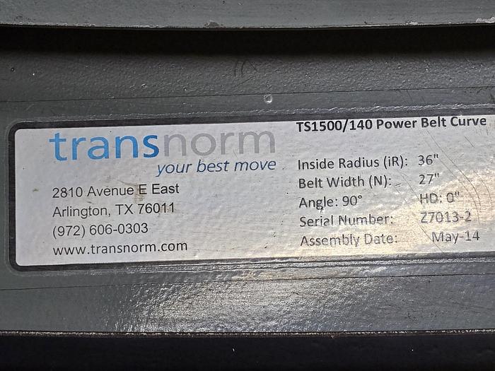 Used Transnorm 90 Degree Belted Curve Conveyor TS1500/140 V2 27" Belt, 36" IR (#395)