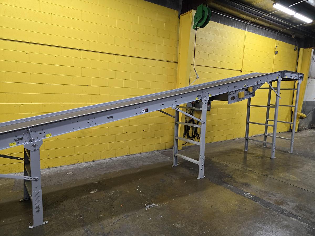 Used Hytrol TH Trash Line Belt Conveyor 34" x 144' w/ Elevation Change Hitch (#561)