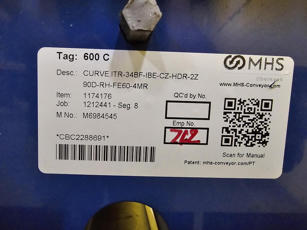 Used MHS Itoh Denki 34" MDR 90 Degree Zero Pressure Accumulation Roller Conveyor (#271)