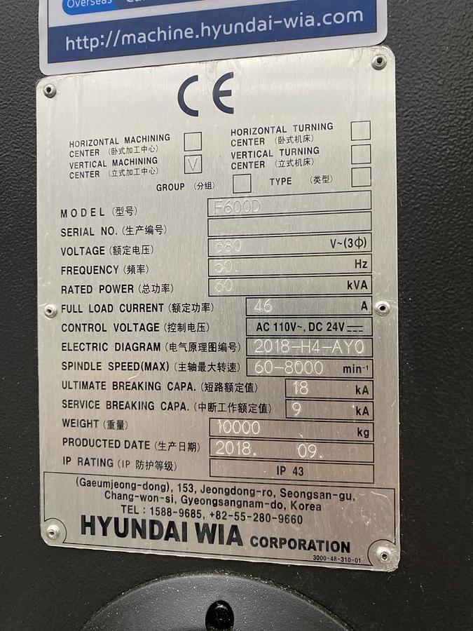 Used 2018 Hyundai WIA F-600D