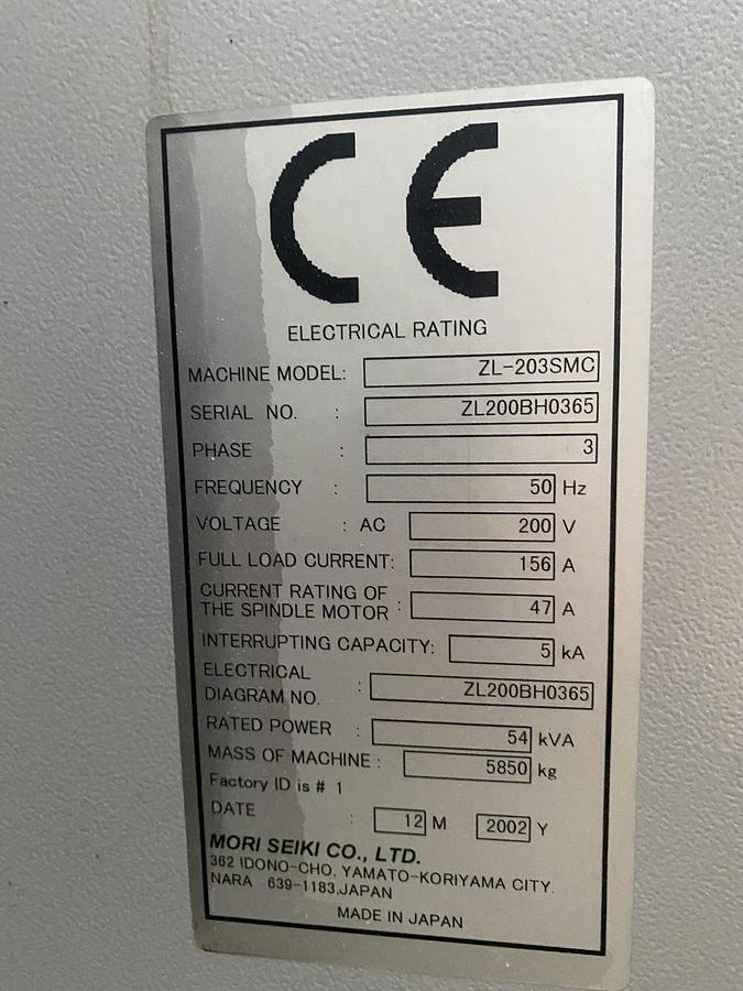 Used 2003 Mori Seiki ZL-203/SMC