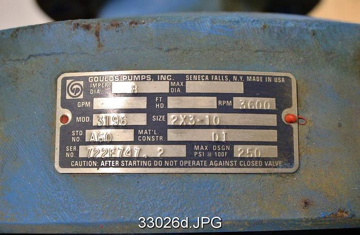 Used Goulds 3196 2x3x10 Pump #33026