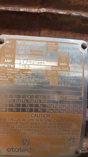 Used Etatech 25/20/15HP Triplex Rate Electric Motor