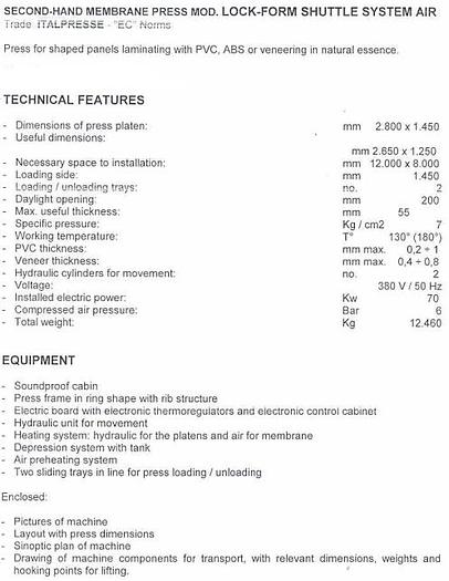 Usato PRESSA A MEMBRANA ITALPRESSE LOCK FORM SHUTTLE SYSTEM AIR