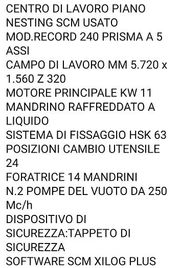 Usato CENTRO DI LAVORO SCM RECORD 240 5 ASSI NESTING