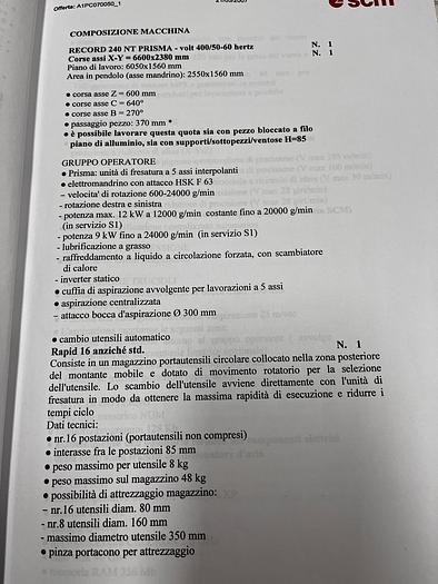 CENTRO DI LAVORO SCM RECORD 240 NT
