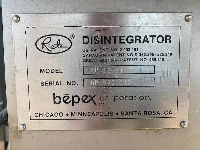 Used Rietz RP -12 15 Hp Stainless Steel Disintegrator RP-12K22