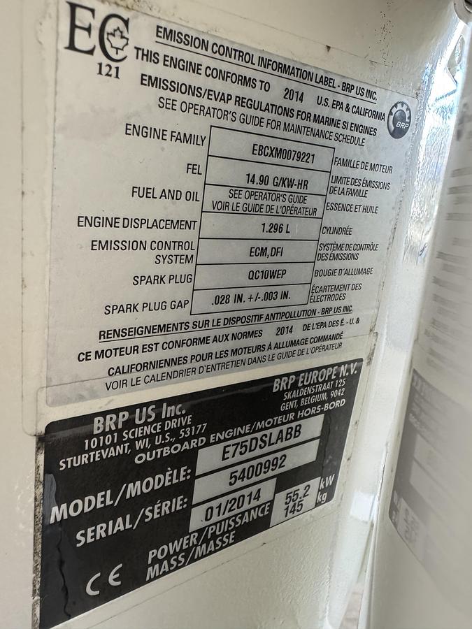 Used 2014 Evinrude 75hp E-Tec