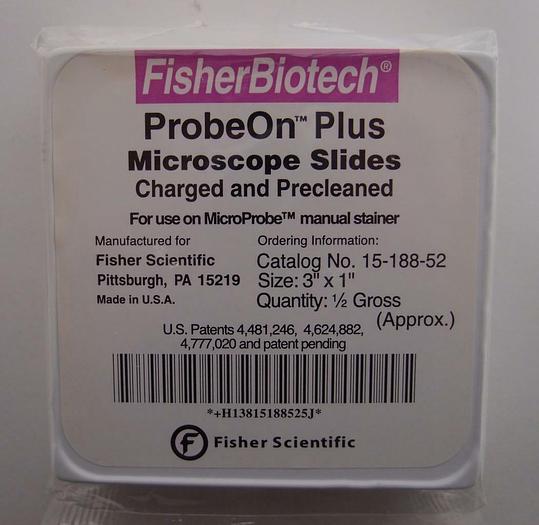 FisherBiotech 15-188-52 ProbeOn Plus Microscope Slides 72 slides 3" x 1" (2174)