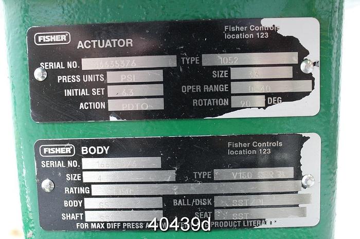 Used Fisher 4" V150 Series B Vee Ball Valve #40439