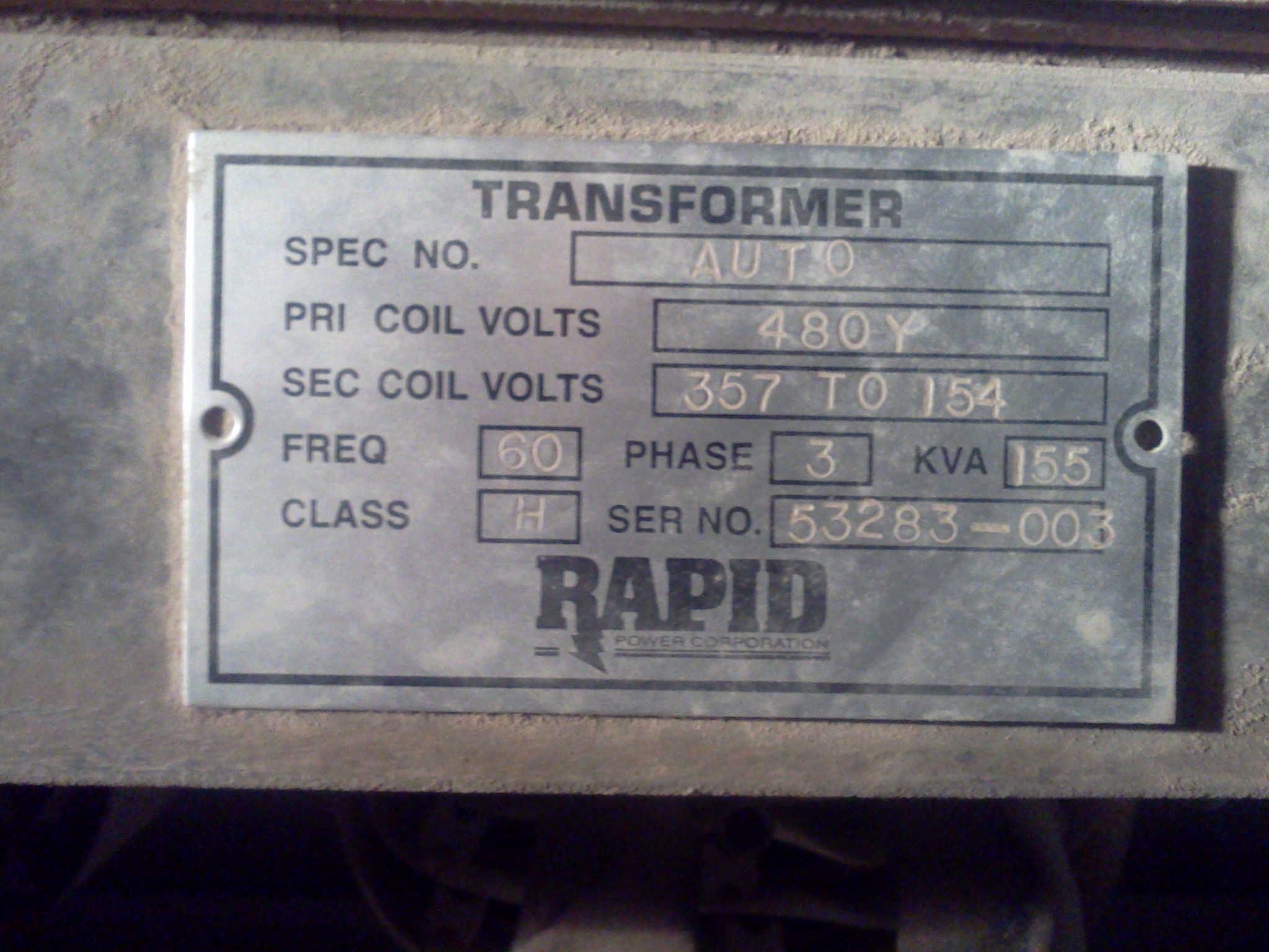 Used 12,000 amp 9 volt RAPID DC Power Supply*: Input 400 amps @ 480 volts
