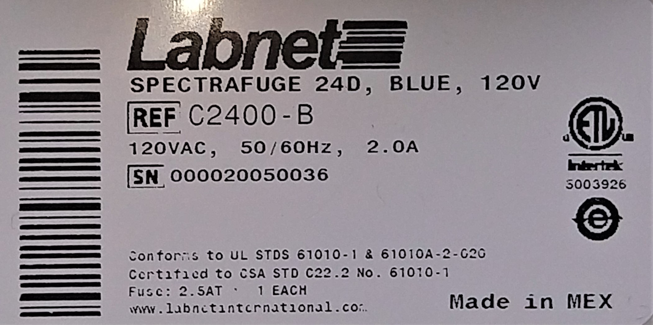 New Open Box Labnet Spectrafuge 24D MicroCentrifuge - 24 x 1.5 - 2mL