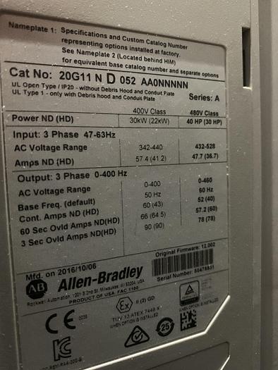 Used ALLEN BRADLEY OVERHEAD CRANE DRIVE SYSTEM MFG. 2016