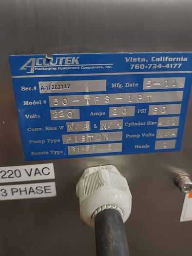 Used Accutek Model 50-TFS-1PT Hot Air Automatic Tube Filler