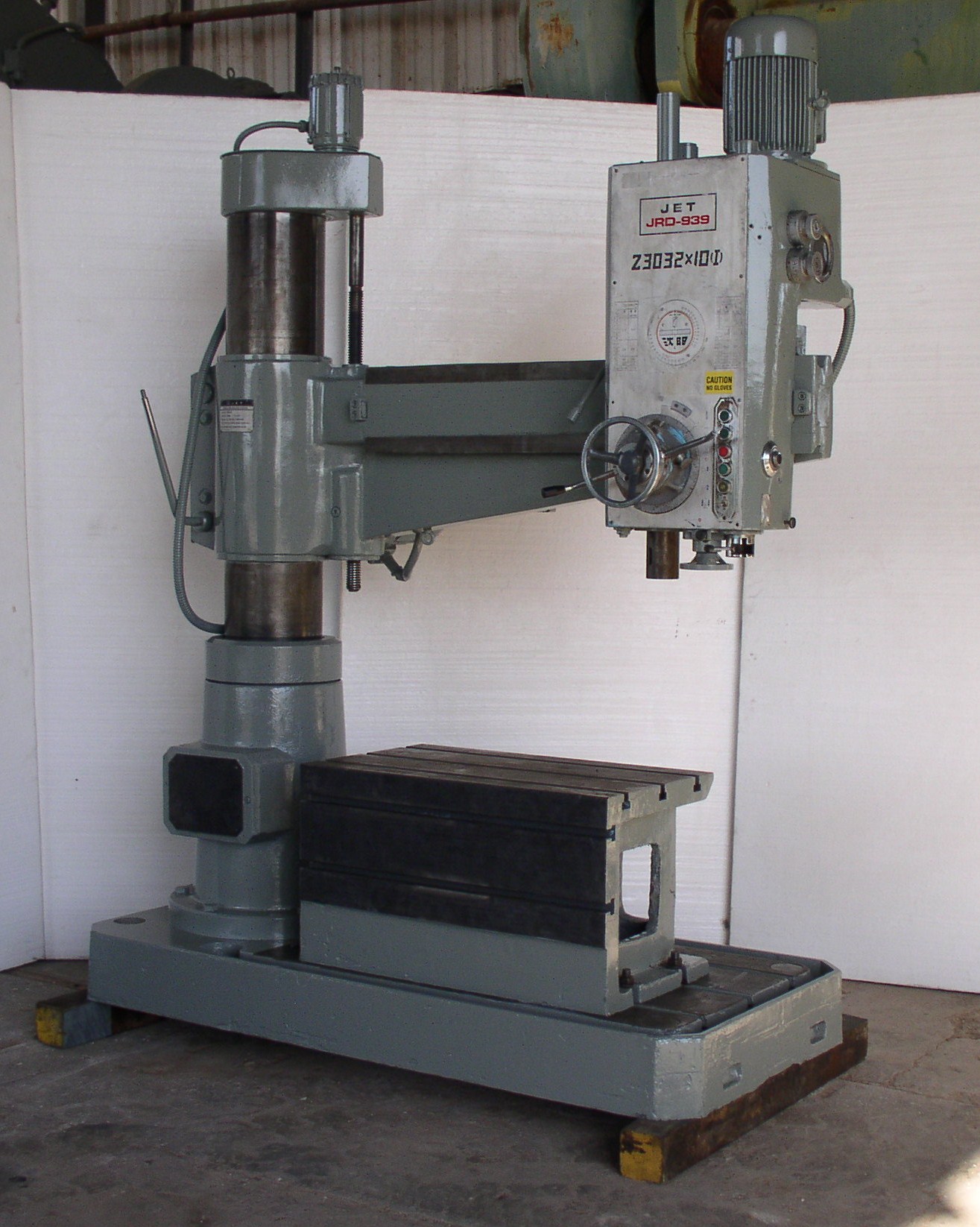 Used 3' x 9" JET Model JRD-939 Radial Arm Drill; T-Slotted Table; Mfg. 1985 - LIKE NEW