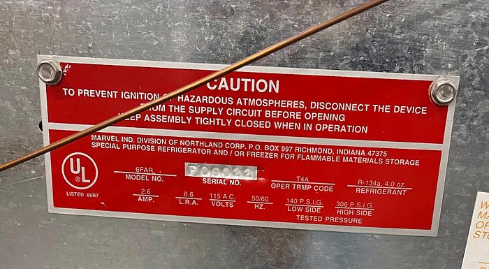 Used Marvel Scientific 6FAR Flammable Material Undercounter Refrigerator