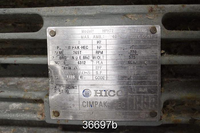 Used Hico HPH72 75 Hp Ac Motor, 575 Volt, 1770 Rpm #36697