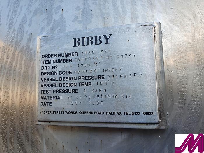 Used 1990 20,000 Litre Bibbys 316 Stainless Steel Insulated Horizontal Tank