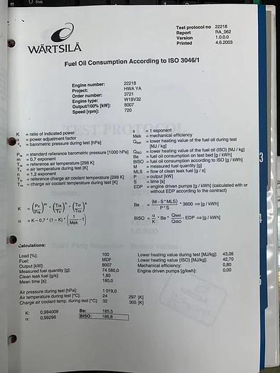 Promoted Wartsila W18V32 with ABB generator excellent condition very low hours.