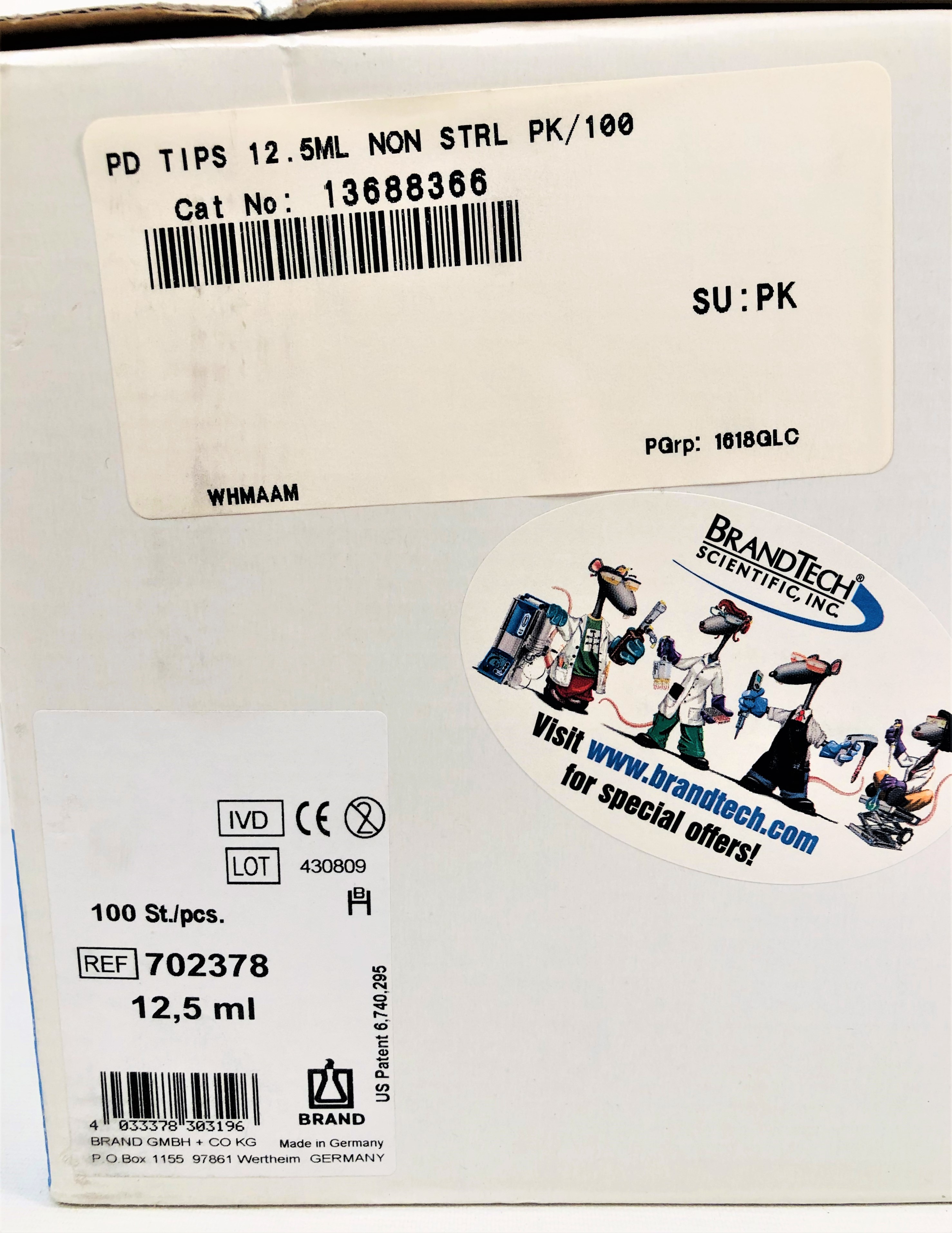 New Open Box BrandTech BRAND 702378 PD-Tips - 12.5mL (Box of 100)