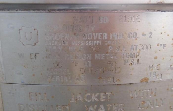 Used Kettle, 40 Gallon, S/st, Jkt, Groen/Dover, 50 PSI, Tilt #S743648