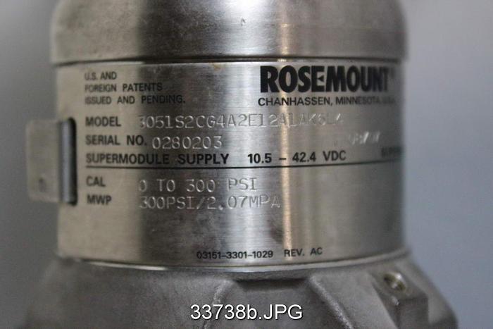 Used Rosemount 3051S2CG4A2E12AIAK6L4 Pressure Transmitter, 0-100 PSIG #33738