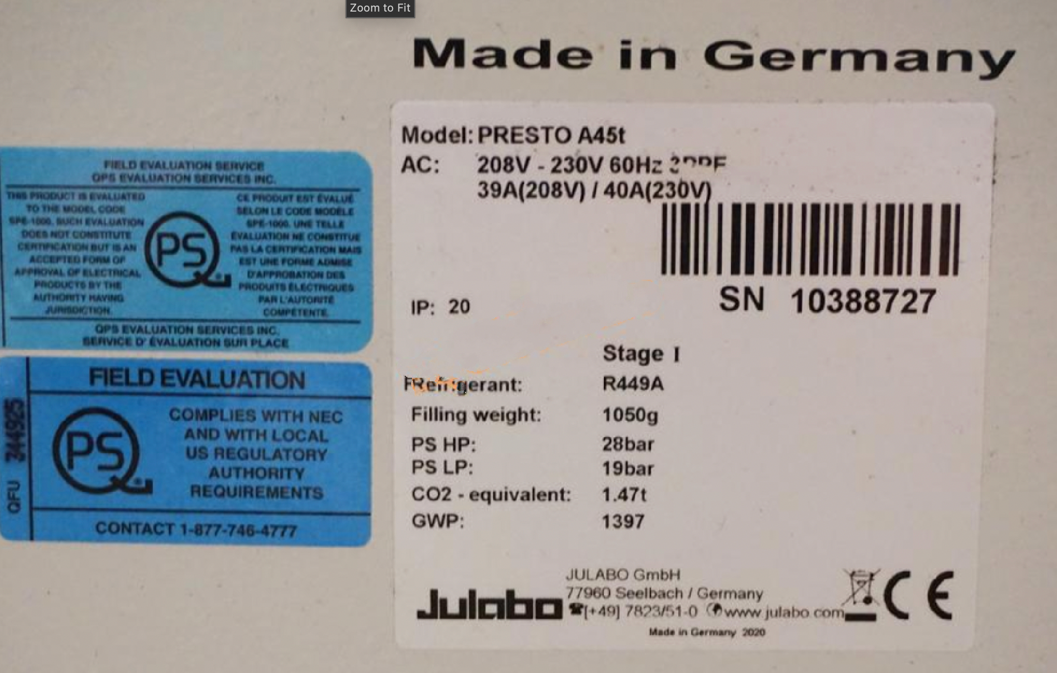 Refurbished 2020 Julabo Presto A45T ultra low temp -45C chiller