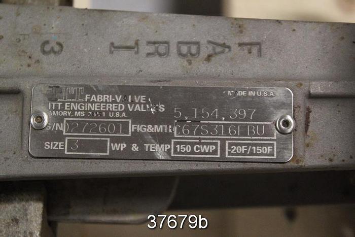 Used Fabri 3" Hand Operated Knife Gate Valve, C67 #37679