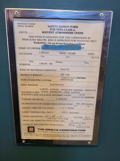 Used Grieve Convection Oven