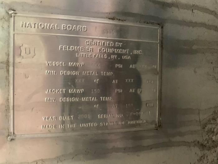 Used 2,000 GALLON FELDMEIER DOUBLE MOTION PROCESSOR TANK - S/S - JACKETED