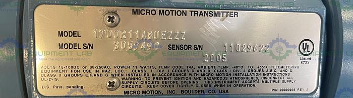 Used Micro Motion  CMF010 Mass Flow Sensor 1/2" Sanitary Fitting w/1700R11 Transmitter