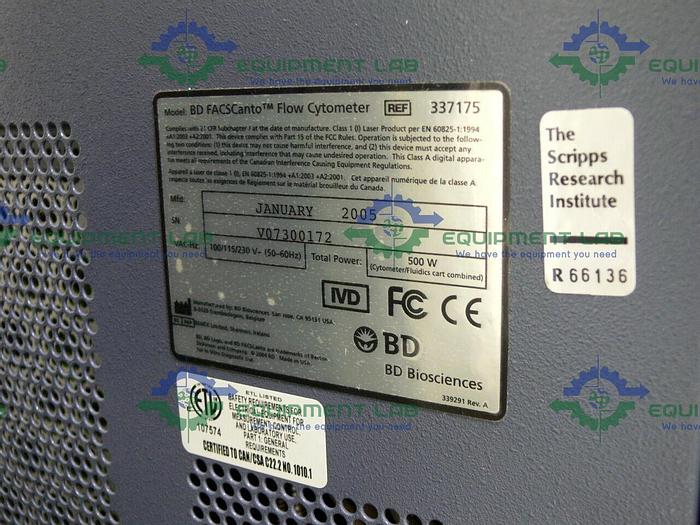 Used BD FACSCanto Flow Cytometer w/ Fluidics Station Cart & Software  Mfg: 2005