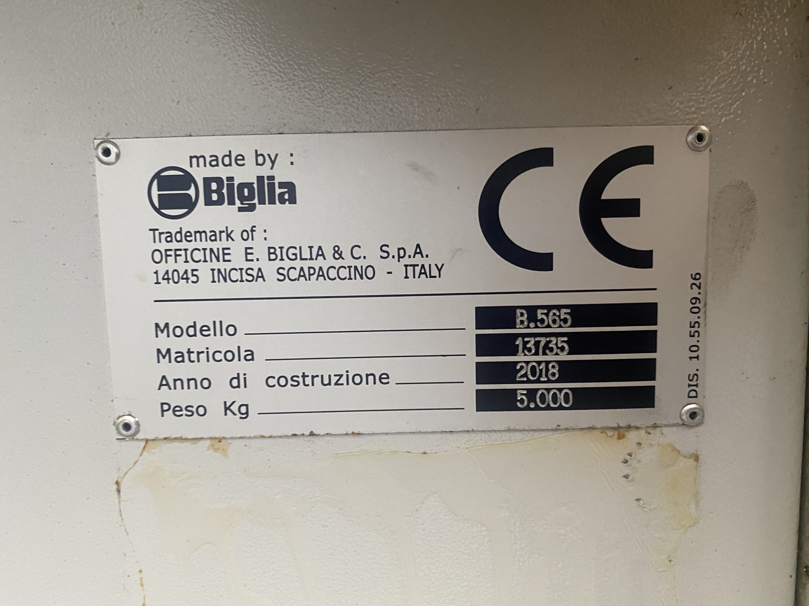 Refurbished 2018 BIGLIA B565