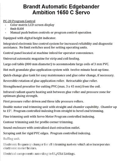 Used 2010 Brandt Ambition 1650 Edgebander