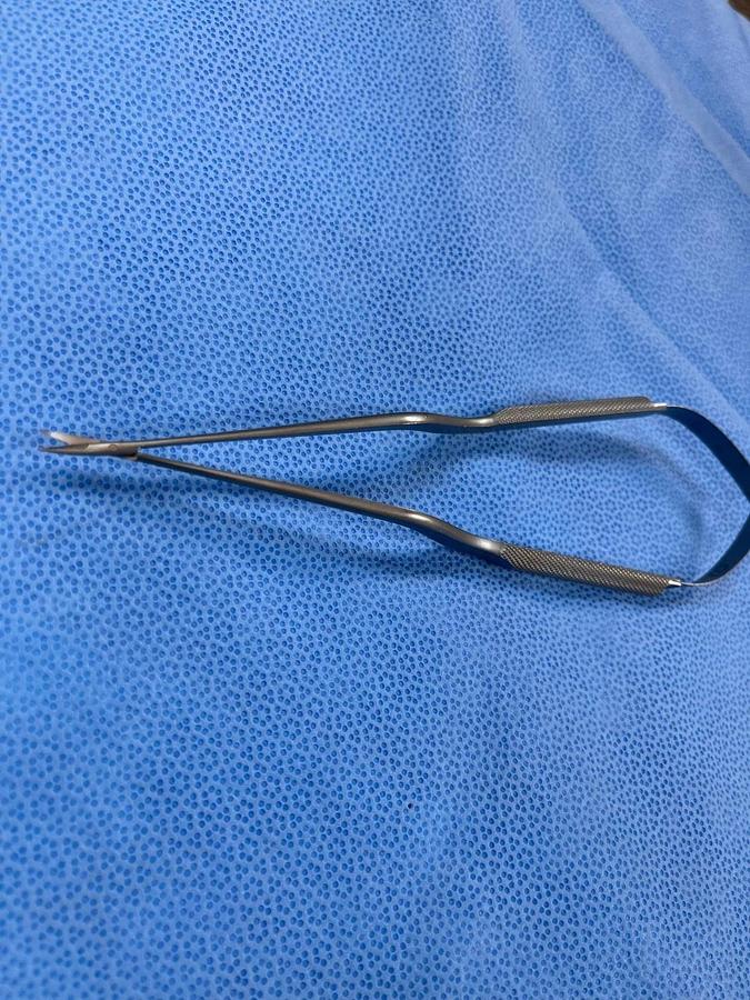 Used Codman 80-1723 Rhoton Scissors, Titanium, Bayonet, Curved, 8 1/2"