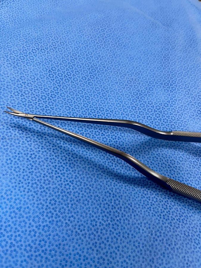 Used Codman 80-1723 Rhoton Scissors, Titanium, Bayonet, Curved, 8 1/2"