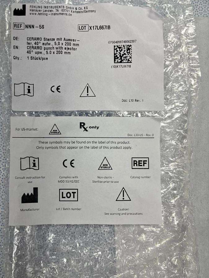 Used Fehling Ceramo Kerrison Punch - NNN-5S - 5.0mm with ejector - NEW IN PACKAGE
