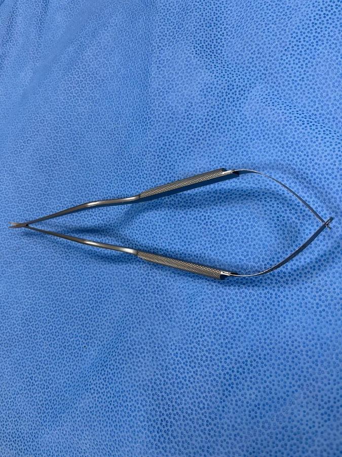 Used Codman 80-1723 Rhoton Scissors, Titanium, Bayonet, Curved, 8 1/2"