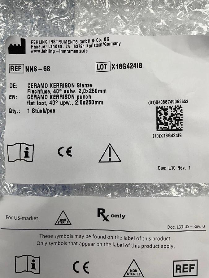 Used Fehling Ceramo Kerrison Punch- NNS-6S- 2.0mm- NEW IN PACKAGE