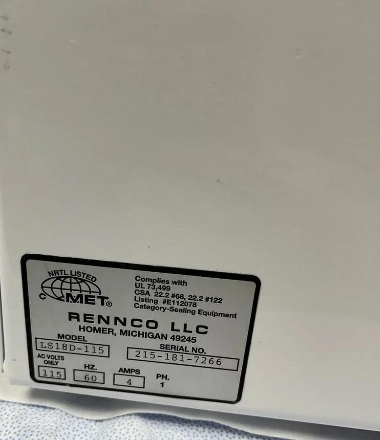 Refurbished RENNCO LS18D-120 MEDICAL HEAT SEALER