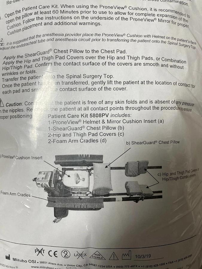 Used Mizuho OSI Jackson Table Spinal Surgery Top Patient Care Kit- 5808PV