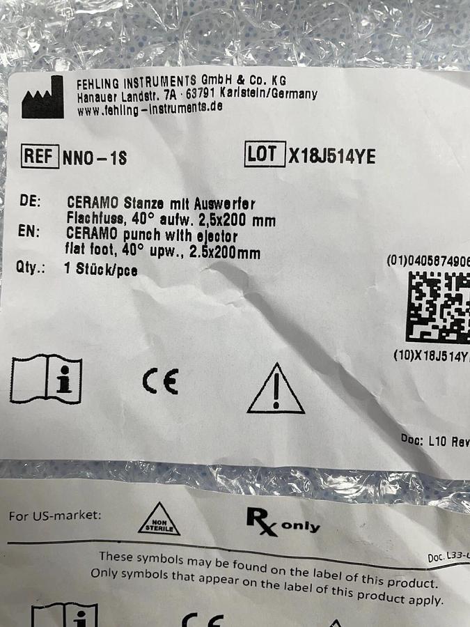 Used Fehling Ceramo Kerrison Punch with Ejector- NNO-1S- 2.5mm - NEW IN PACKAGE