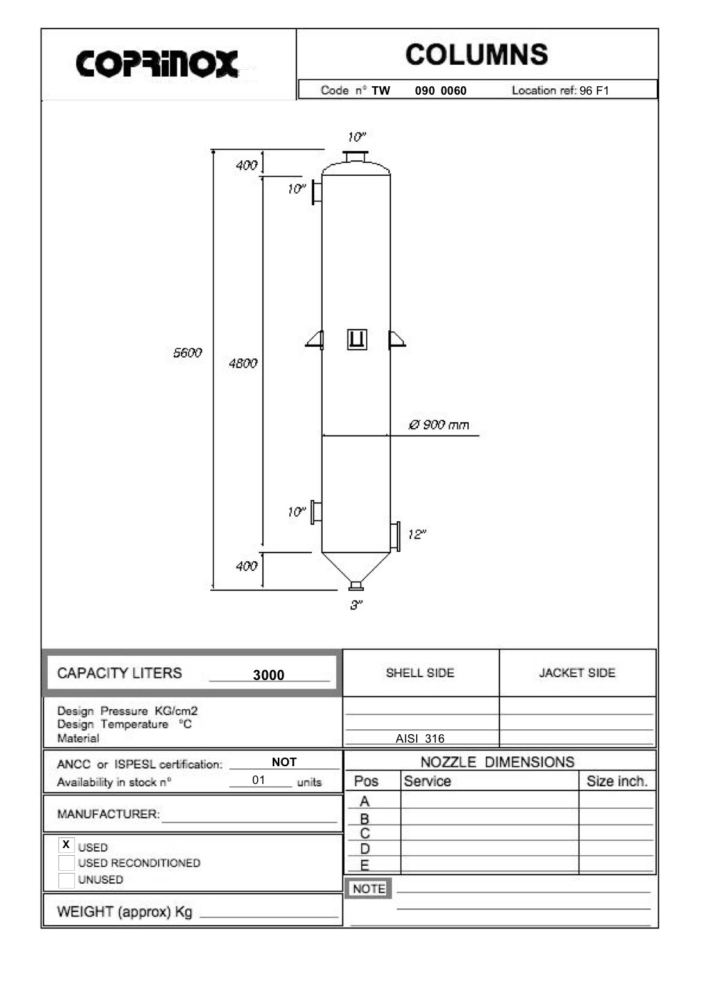 Käytetyt Colonna a riempimento 3m3