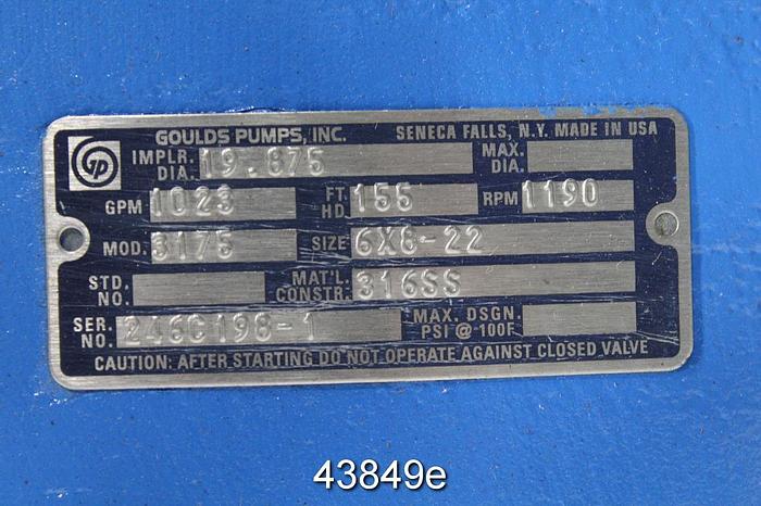 Used Goulds 3175 6x8x22 Pump, Stainless Steel Casing #43849